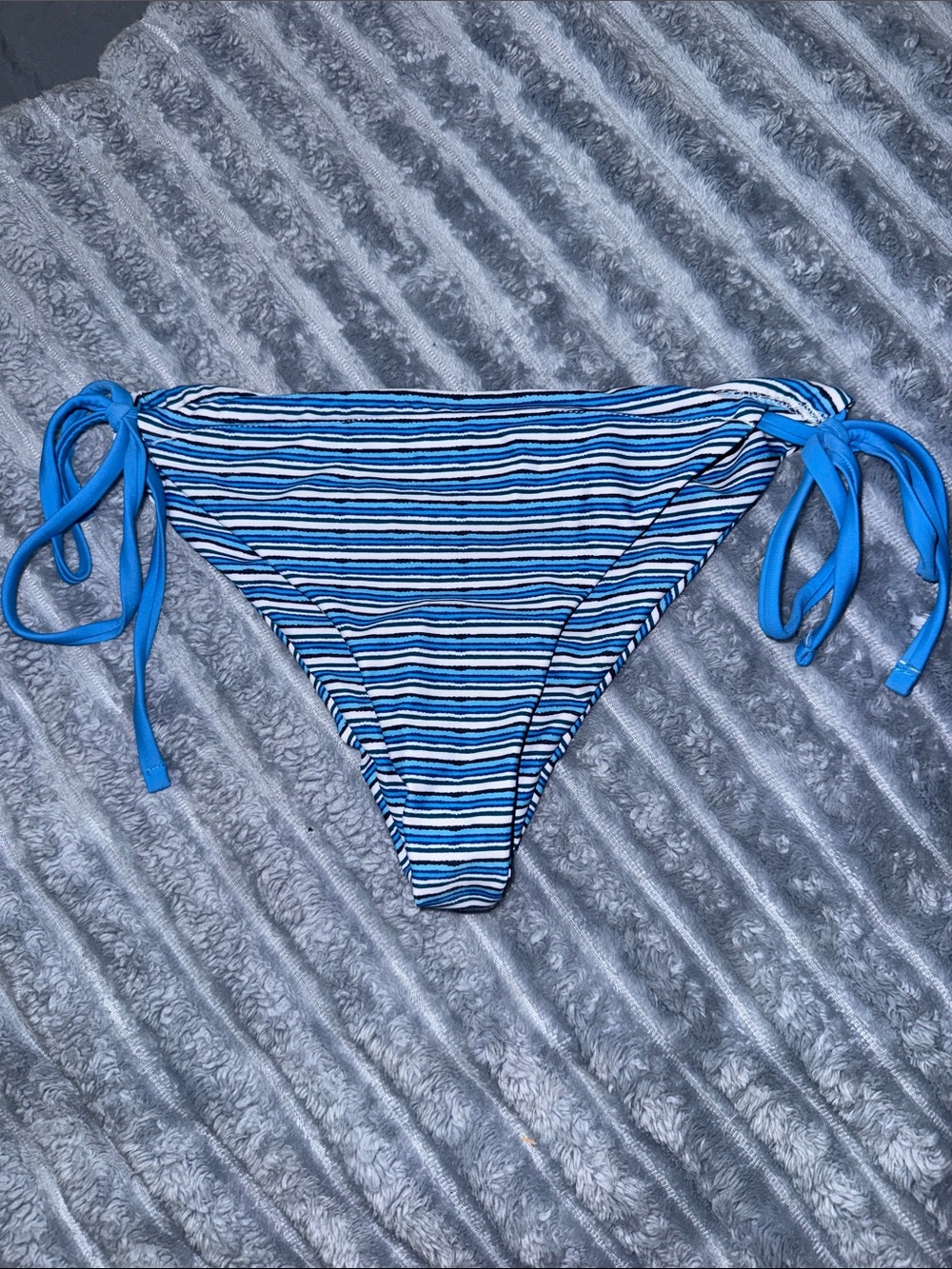 3/$30 Striped Blue and White Tie-Side Bikini Bottoms